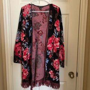 XL Floral Embroidered Fringe Cardigan International Concepts